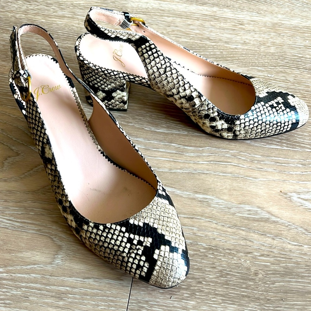 Jcrew snake print slingback rounded toe pump